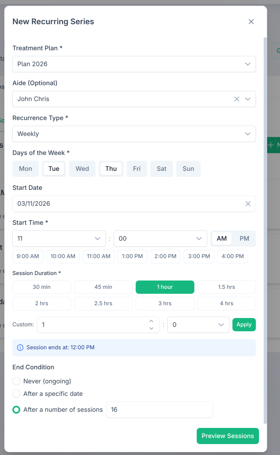 Creating a recurring schedule